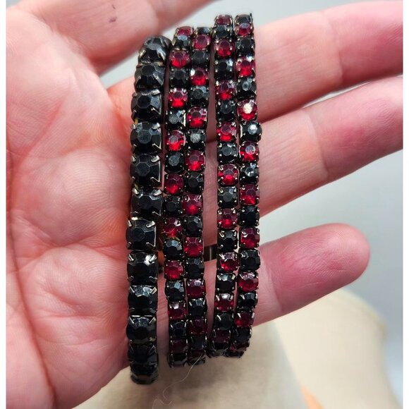 Dark Red & Black Rhinestone Stretch Bracelets - 3 - Picture 2 of 3